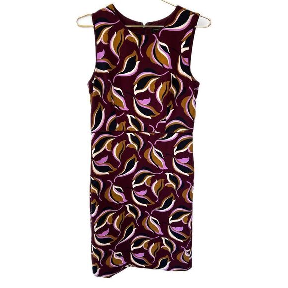Ann Taylor Purple Burgundy Brown Leaf Print Sleeveless Professional Work Dress 6 - Picture 2 of 9